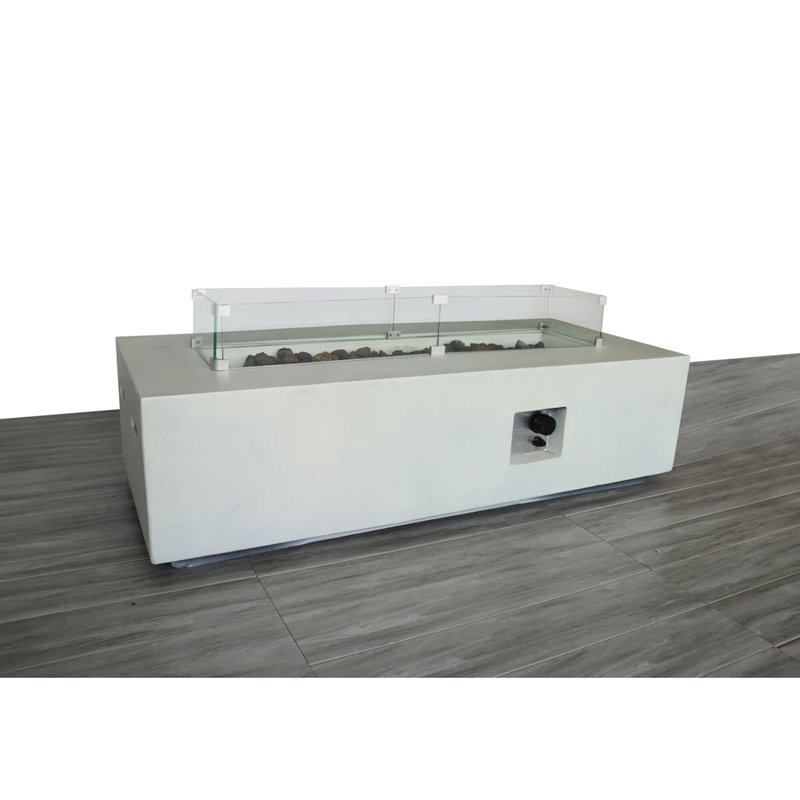 Table rectangulaire pour foyer d'extérieur au propane en béton armé, 50 000 42 po, flamme réglable par bouton-poussoir, pierres de lave pour chauffer le béton avec 60 000