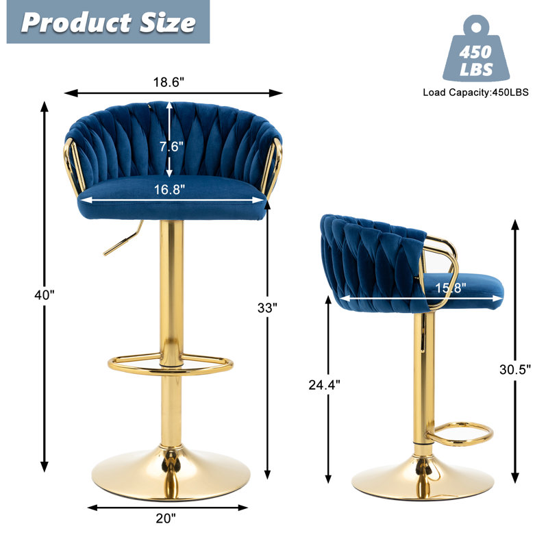 Christal Cerelly Height Adjustable Swivel Bar Stool, Navy Blue