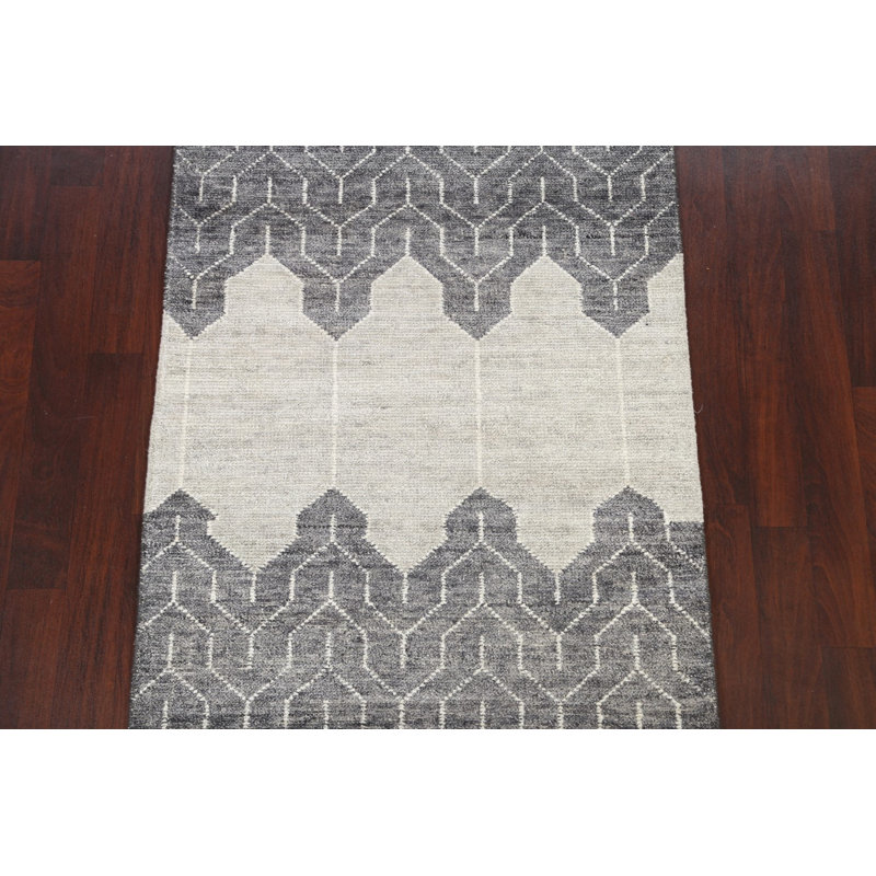 Tapis unique gris noué à la main 4 pi x 5 pi 9 po New Age