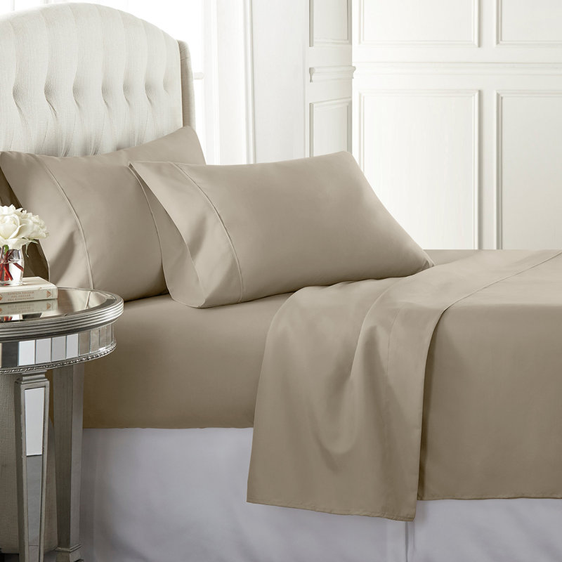 Egyptian Cotton Sateen Sheet Set, 600, Twin Sheet Set with Fitted Sheet, Beige