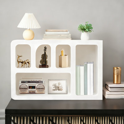 Storage Cabinet White Modern Wall Mounted Storage Cabinet MDF Wall Shelves with 5 Compartments Freestanding Wall Hanging Display Organizer for Bedroom Living Room & Study Decor