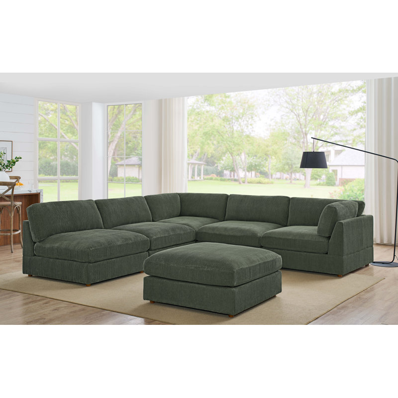 Canapé modulaire en velours côtelé Archmouth, Vert foncé, H 34 po x l 131 po x P 127 po