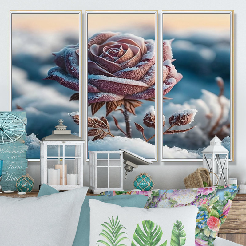 A Blooming Pink Rose Flower In Winter I On Canvas