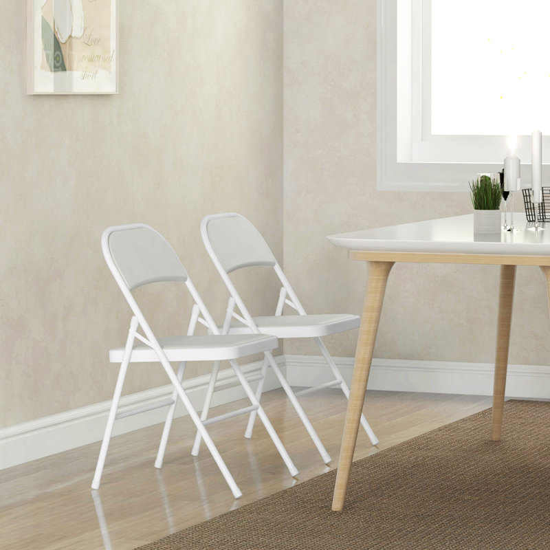 Kopervik Faux Leather Padded Stackable Folding Chair Folding Chair Set, White, 2