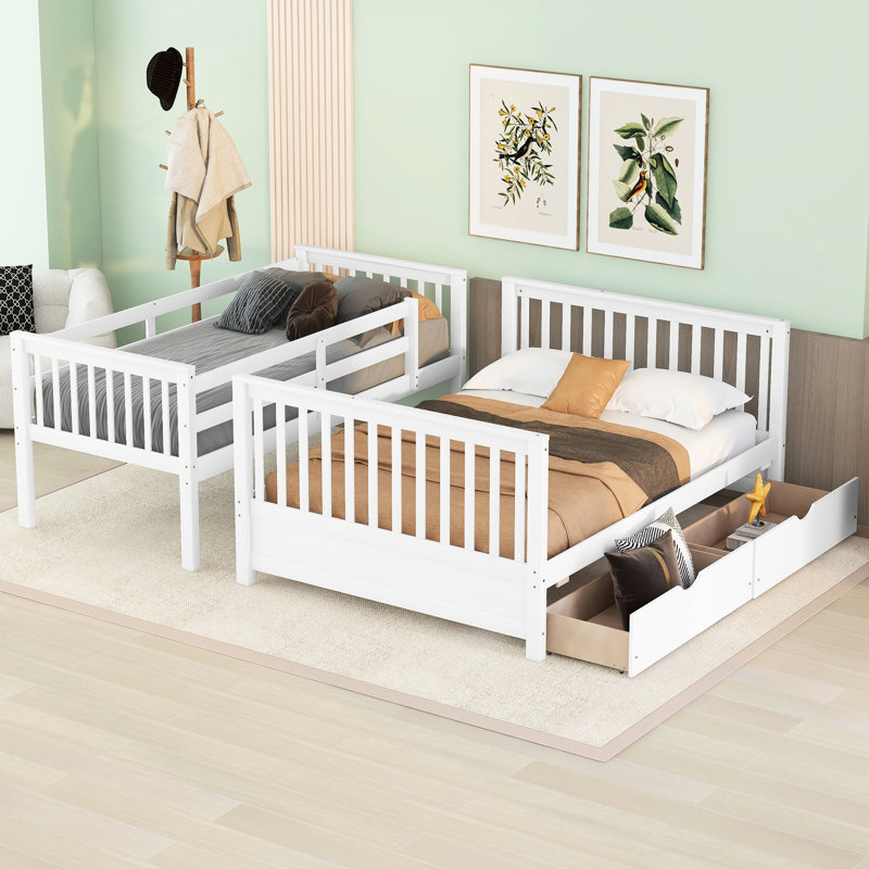 Lit superposé simple blanc avec tiroirs - idéal pour les petits espaces, deux rangements maximisent l'efficacité de la chambre à coucher