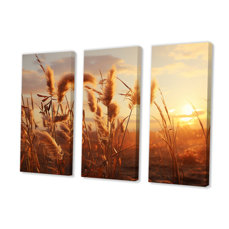 «Sunset Summer Meadows I» - ensemble d'art mural prairies, H 40 po x l 60 po x P 1 po