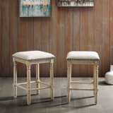 Set Of 2 Wood Upholstered Counter Height Stool