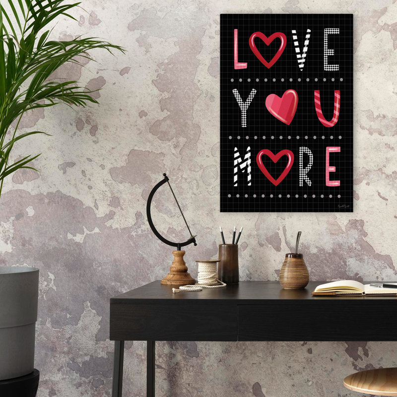 Love You More - Art contemporain typographique «Love You More» de la Saint-Valentin, H 16 po x l 24 po