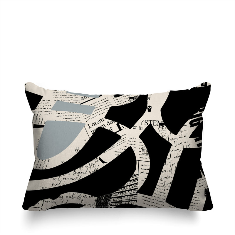 Oreiller rectangulaire réversible intérieur / extérieur Kaya, H 18 po x l 25 po, Gris / noir / blanc cassé
