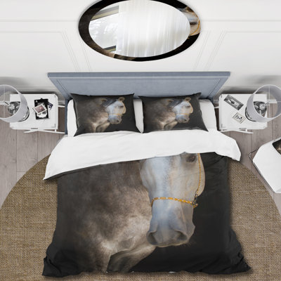 Portrait of a White Horse - Ensemble de housse de couette Farmhouse - Microfibre de polyester