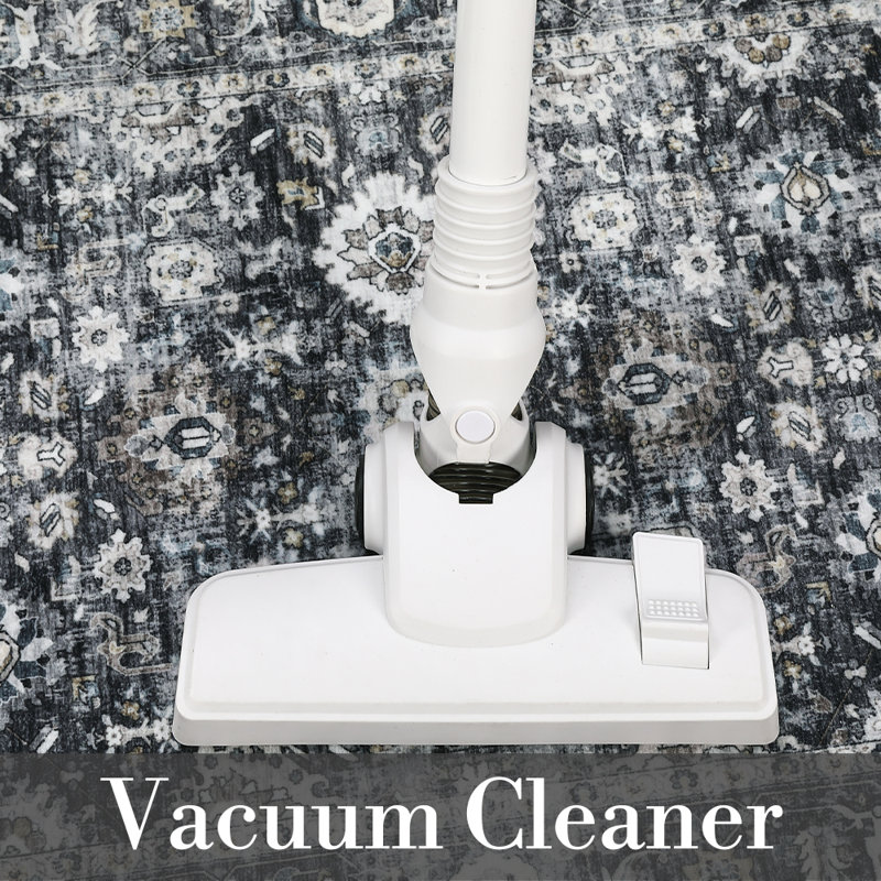 Washable Vintage Area Rug for Living Room, Bedroom, or Office - Distressed Floral Carpet, Non-Slip, Mark Resistant, Low Pile, Soft Printed Mat - Available in Black Grey, Pink, Grey Taupe, 5x7 & 8x10 Sizes