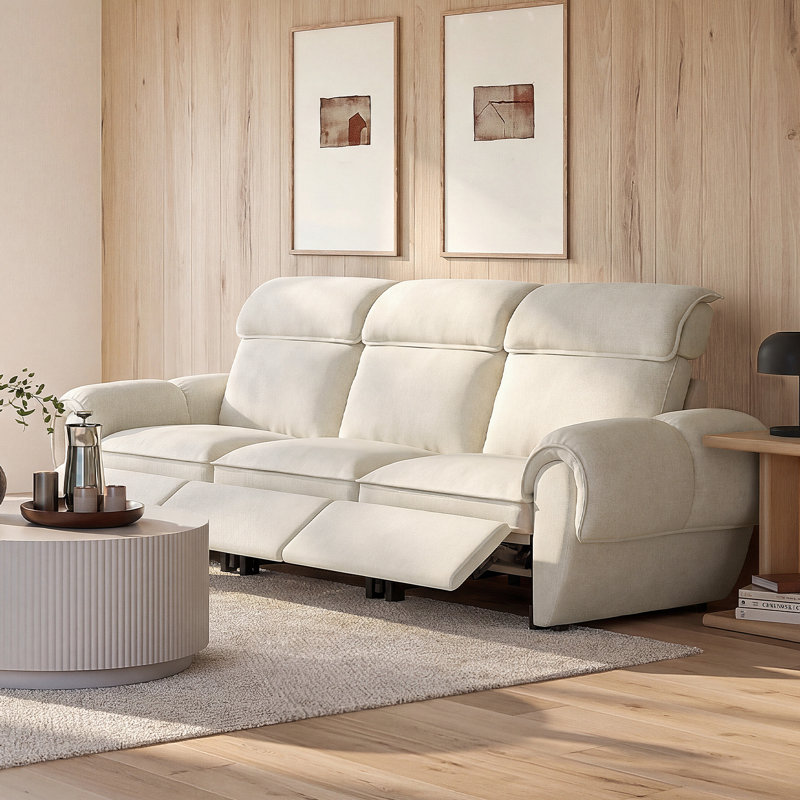 Canapé modulaire inclinable électrique 3 places, Blanc cassé, 3 places avec 3 fauteuils inclinables