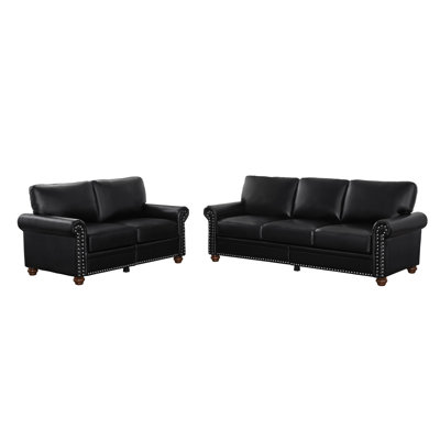 Canapé modulaire 2 + 3 avec rangement dans le salon, similicuir noir, base en bois massif et en métal, coussins en éponge confortables à haute densité, canapé en cuir à installation rapide - pour la zone, les matériaux et l'assemblage facile