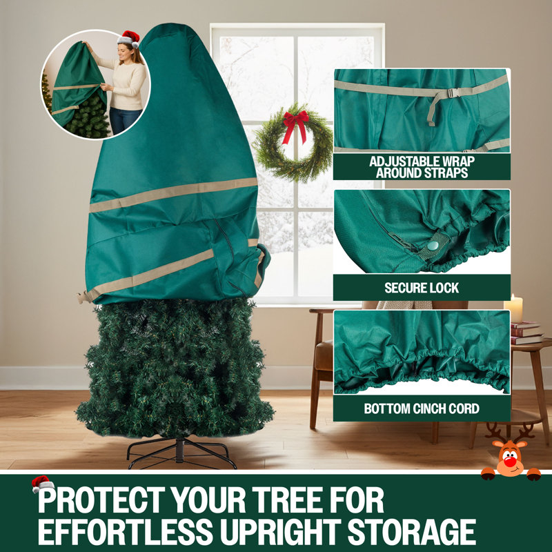Upright Christmas Tree Storage Bag - Canvas Cover for 7.5-Foot Artificial Trees, Inflatables, and Christmas Decorations  (Green)