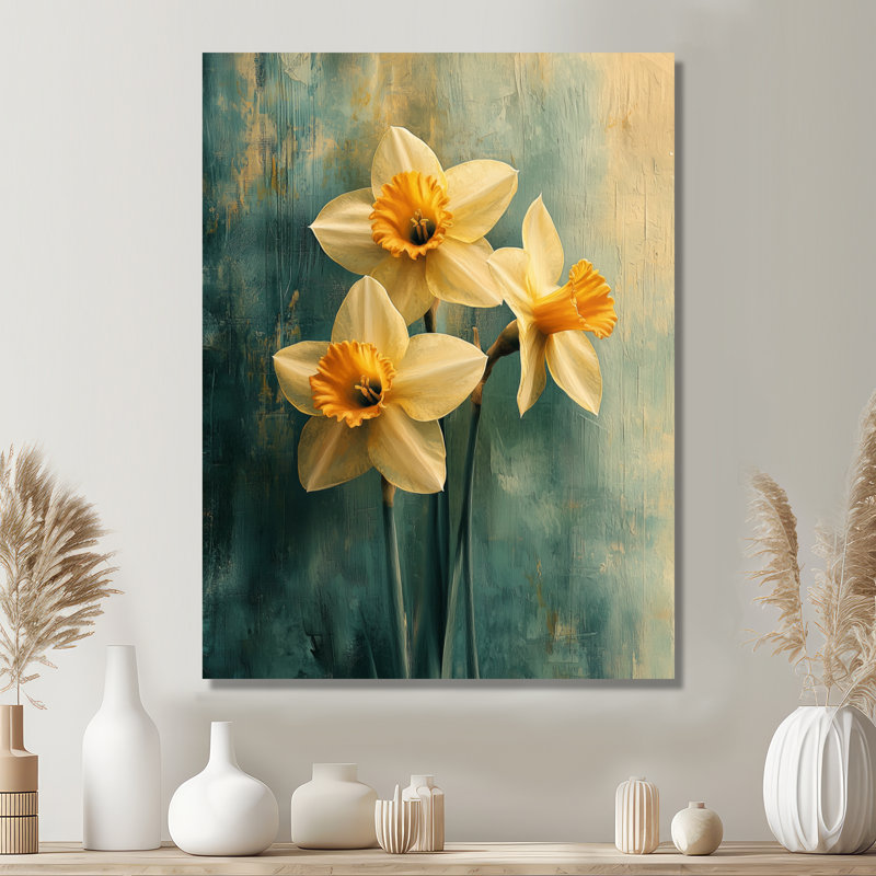 «Daffodil Radiance In Pastels Impressionist I» - Impression sur jonquilles, H 20 po x l 12 po