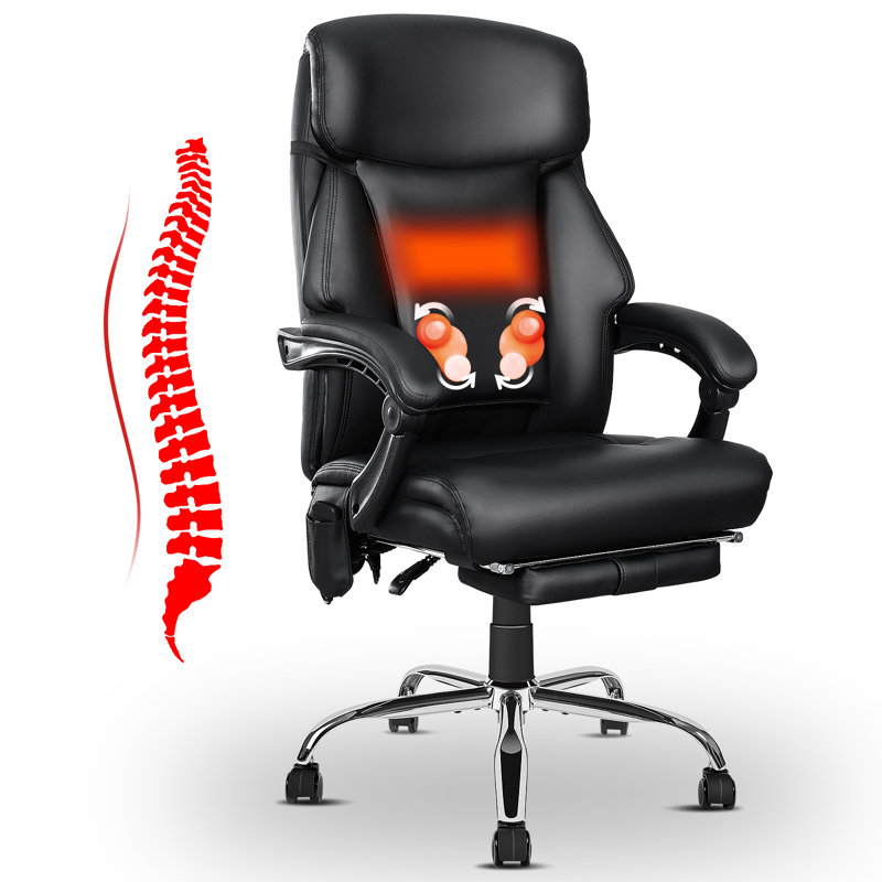 Adelinde Kneading Massage Office Chair with Heating Function, Height Adjustable, Footrest and Reclining Backrest, Black