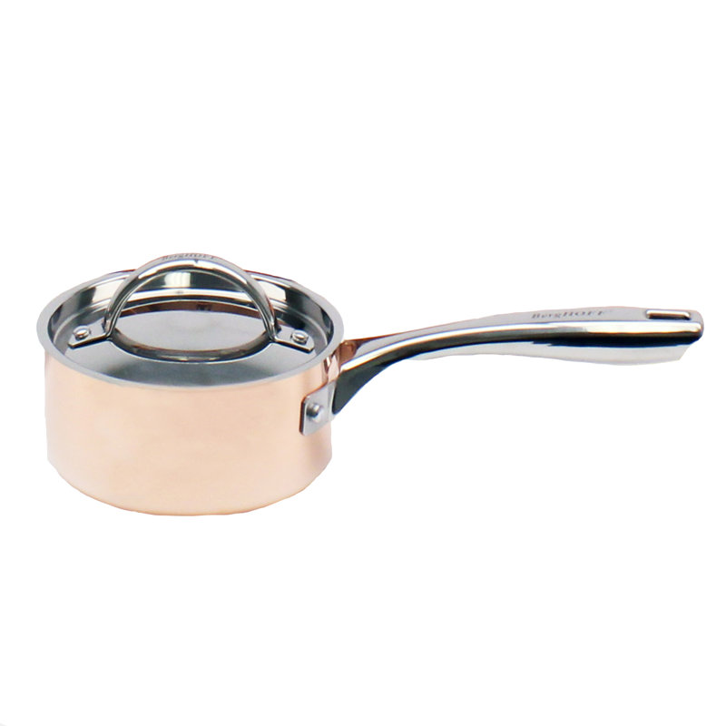 Copper Tri-Ply  7" Covered Saucepan, Polished, 5.5 qt.