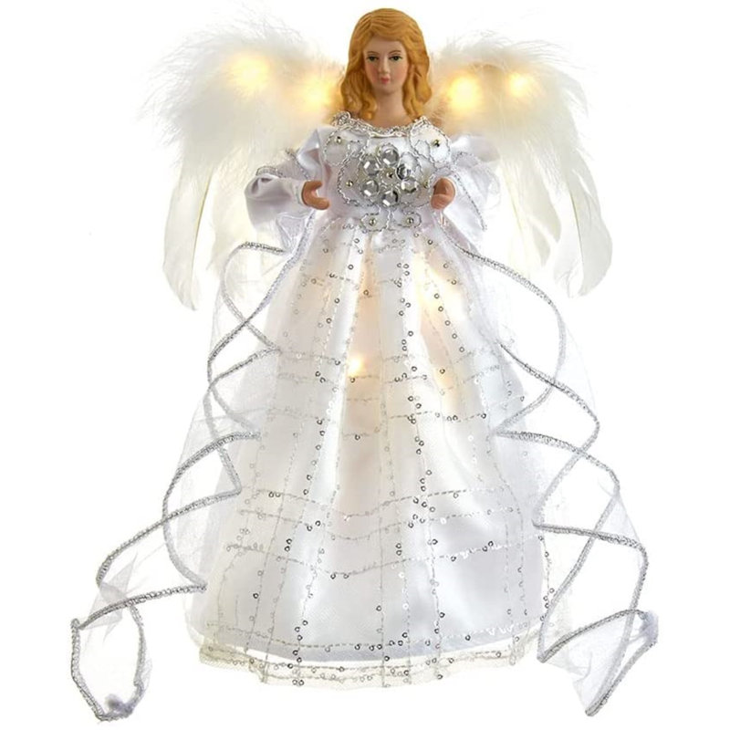 10-Inch Silver and White Lighted Angel Tree Topper