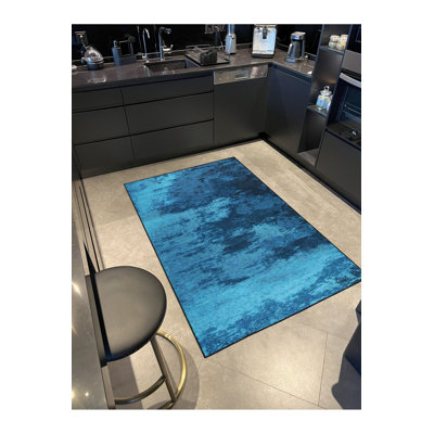 Tapis décoratif bleu à motif lavable à la machine