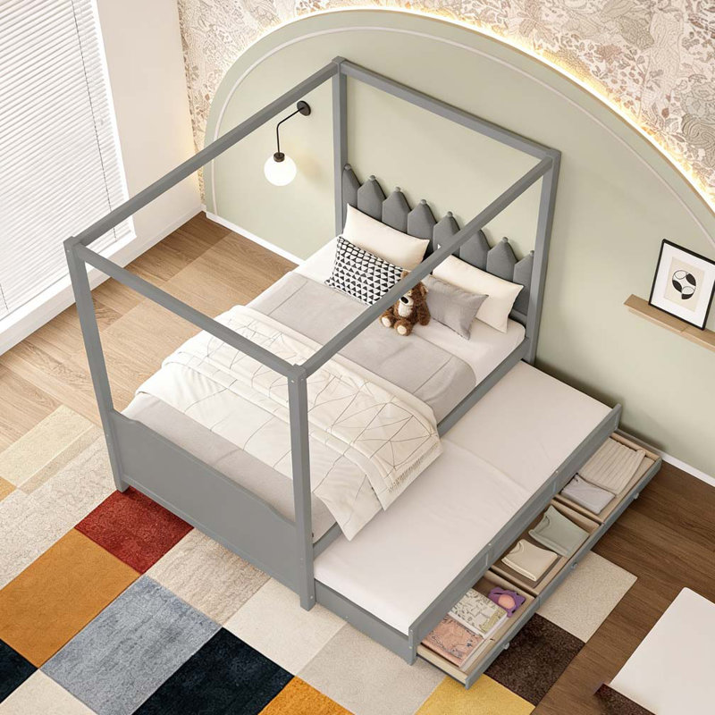 Lit plateforme simple avec tête de lit tapissier, Lit simple, Gris