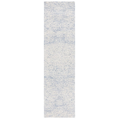 Gosha Hand Tufted Wool/Cotton with Cotton Backing Floral Rug in Blue/Ivory