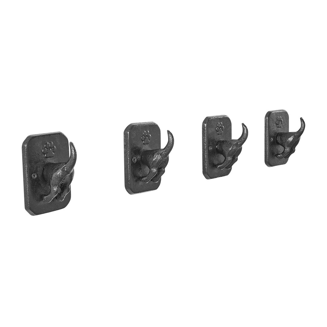 4 Piece Dark Brown Cast Iron Dog Tail Wagging Decorative Wall Sculpture Figure Utility Hook Set Winston Porter