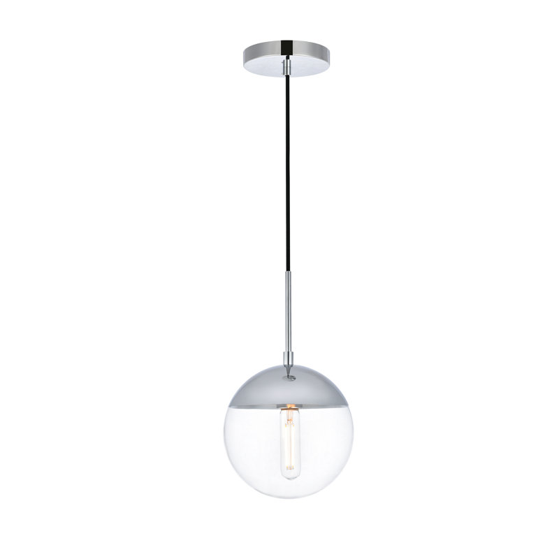 Luminaire suspendu simple à intensité variable 1 lumière Yearby Yearby, H 63 po x l 8 po x P 8 po, Chrome, Transparent