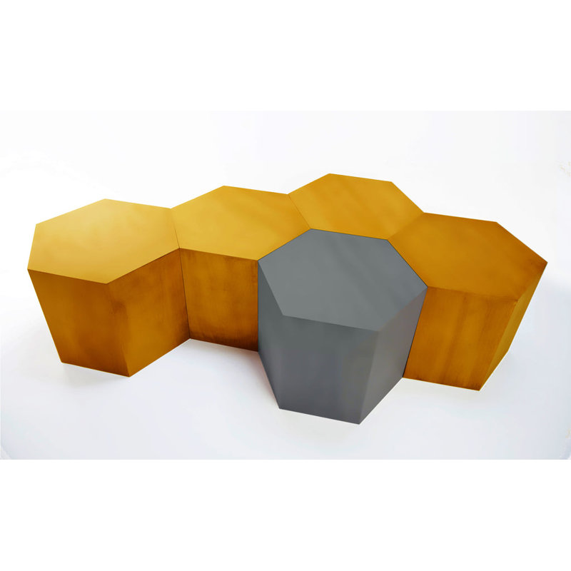 Coffee Table, Brass/White, 16" H x 40" L x 34.6" W