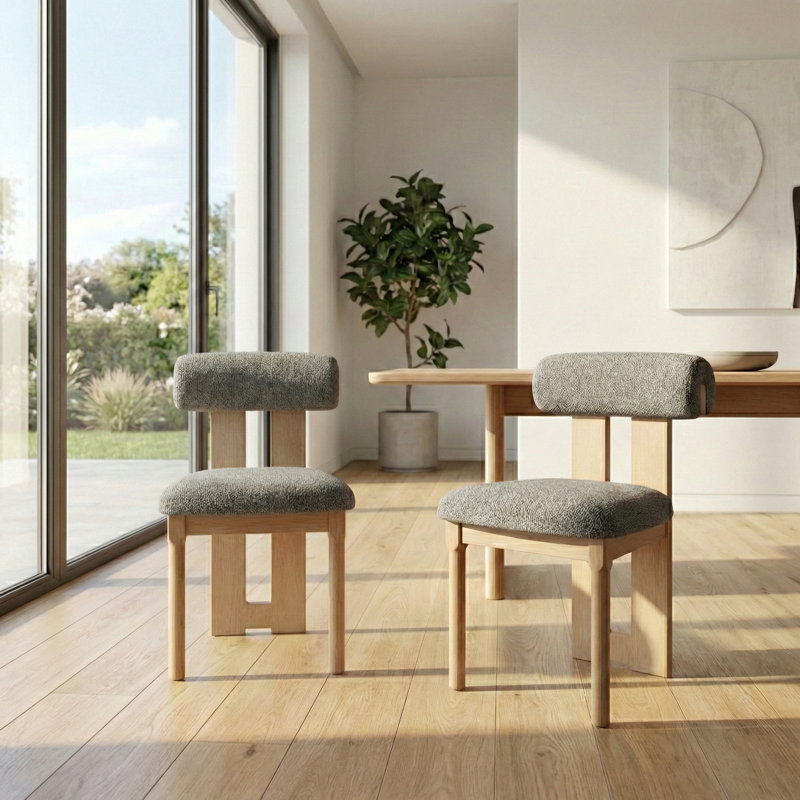 Abentego Solid Wood Fabric Dining Chair, Gray, 2