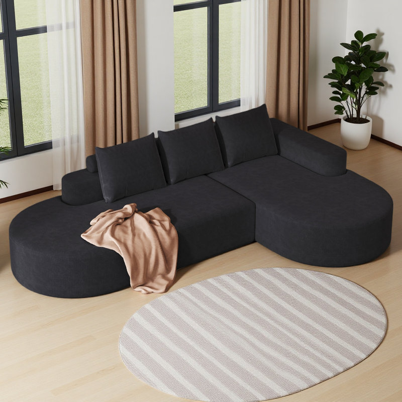 Canapé modulaire incurvé moderne, ensemble de canapé modulaire revêtu de chenille, canapé modulaire en L 108,5 po avec 3 coussins