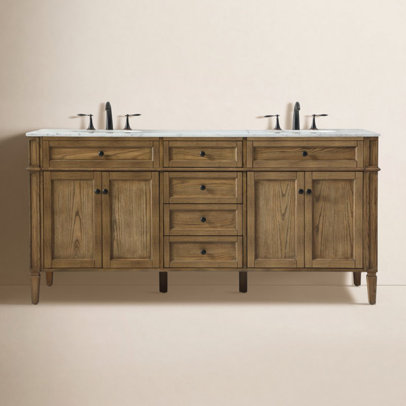 Rivers 72'' Double Bathroom Vanity with Marble Top, Driftwood