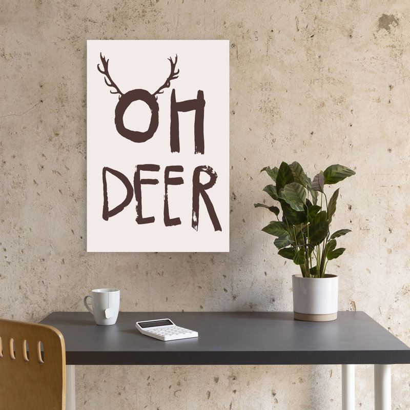 Oh Deer Antler Pun Playful Rustic Contemporary Deer Nature Wall Art Print by Treechild - Wrapped Canvas Print