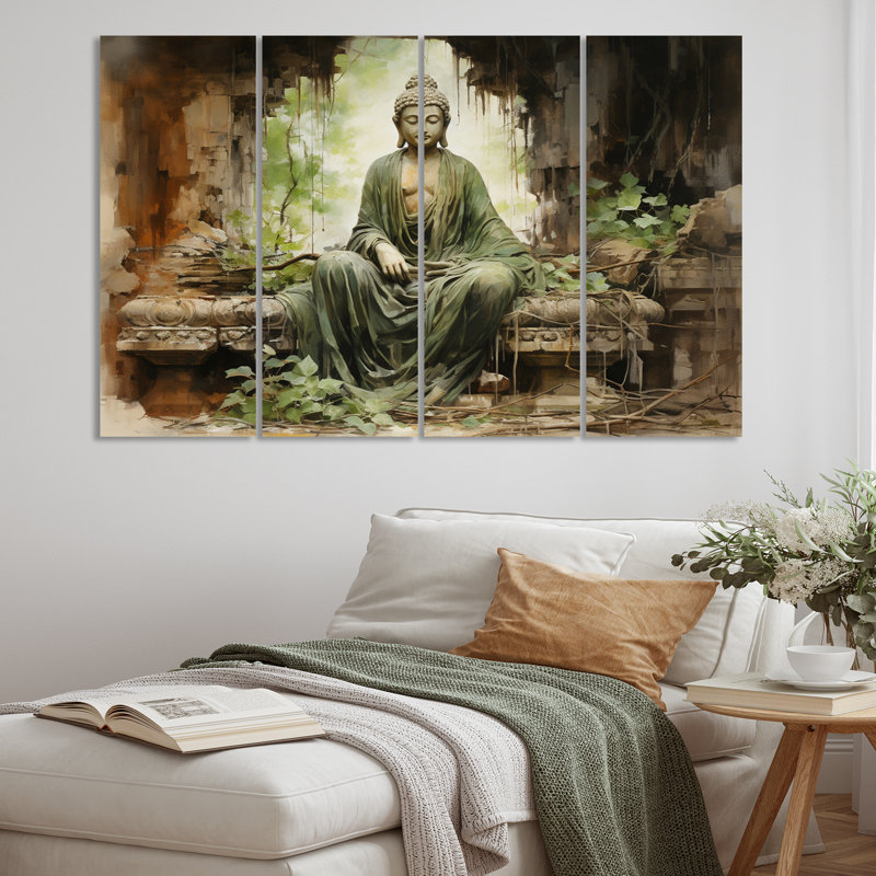 Thailande, ruines de Bouddha antique sur toile, 4 pièces