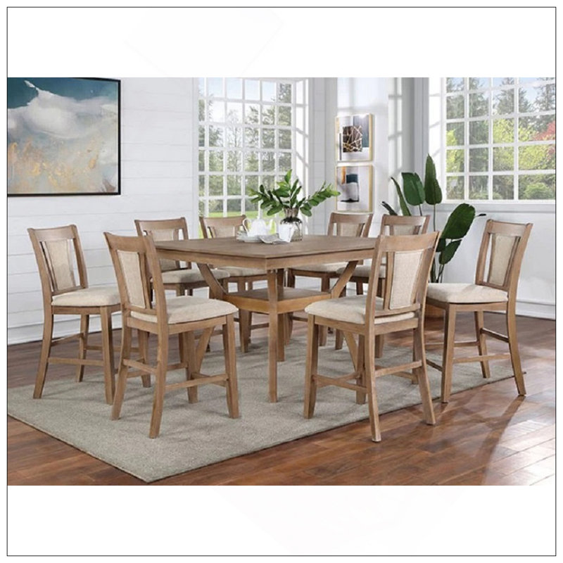 Transitional Set Of 2 Counter Height Chairs Natural Tone And Beige Solid Wood Chair Padded Leatherette Upholstered Seat Kitchen Dining Room Furniture