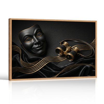Ensemble de 1 tableau sur toile représentant un masque et des jumelles