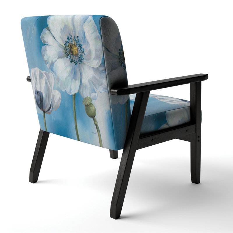 Fauteuil d'appoint rembourré «Hartwin - White Flower on Blue I»