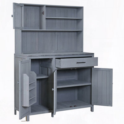 Potting Bench with Hutch – 65", Solid Fir Wood, Adjustable Shelves, Spice Rack