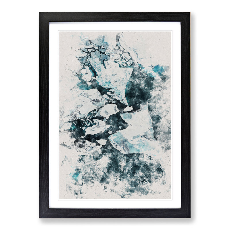 Broken Glacier in Iceland Watercolour - Picture Frame Graphic Art, Black, 90cm H x 65cm W x 2cm D