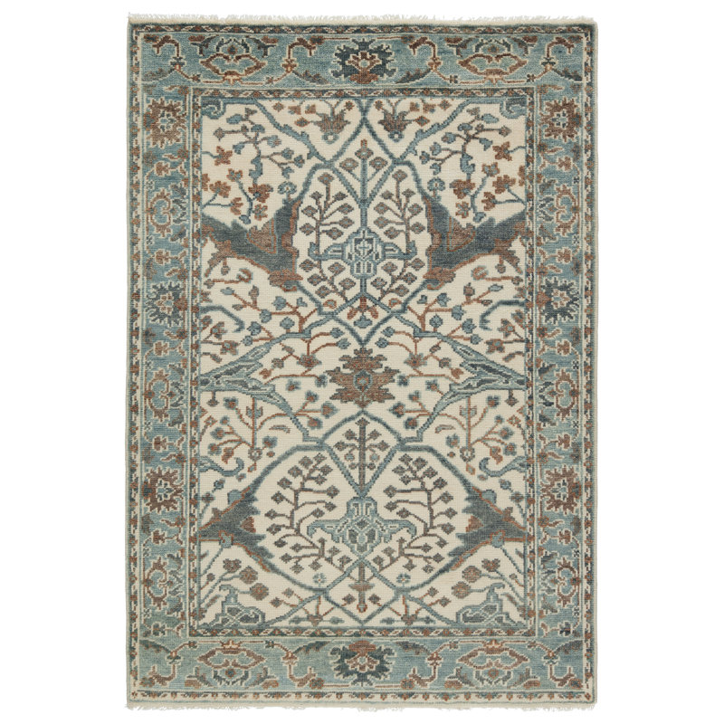 Jaipur Living Slayton Handknotted Medallion Ivory Light Teal Area Rug, Rectangle 10' x 14'