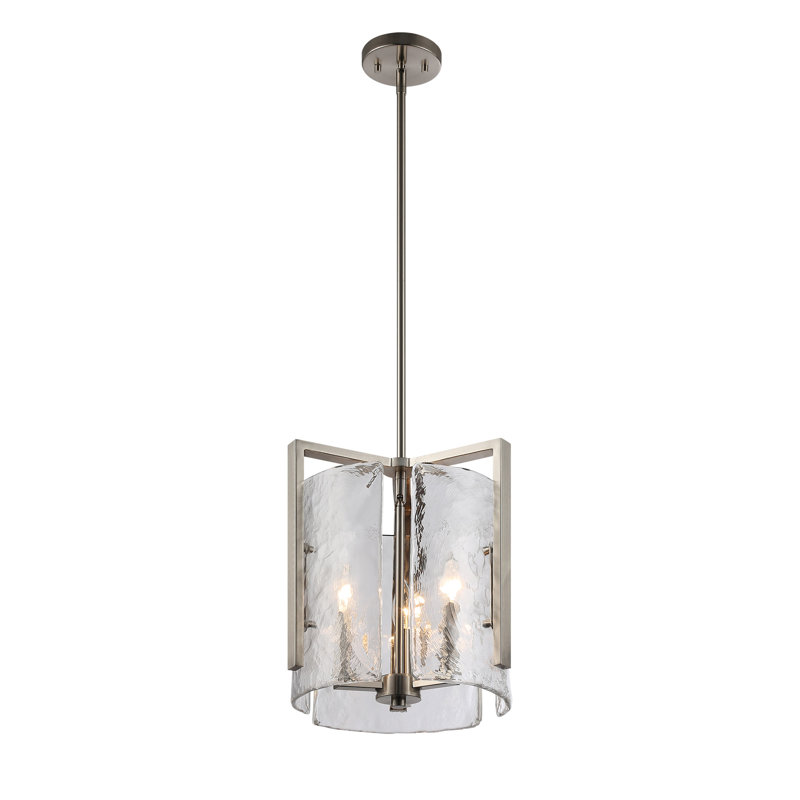 Crittenden 3-Light Pendant in Pewter with Hammered Water Glass