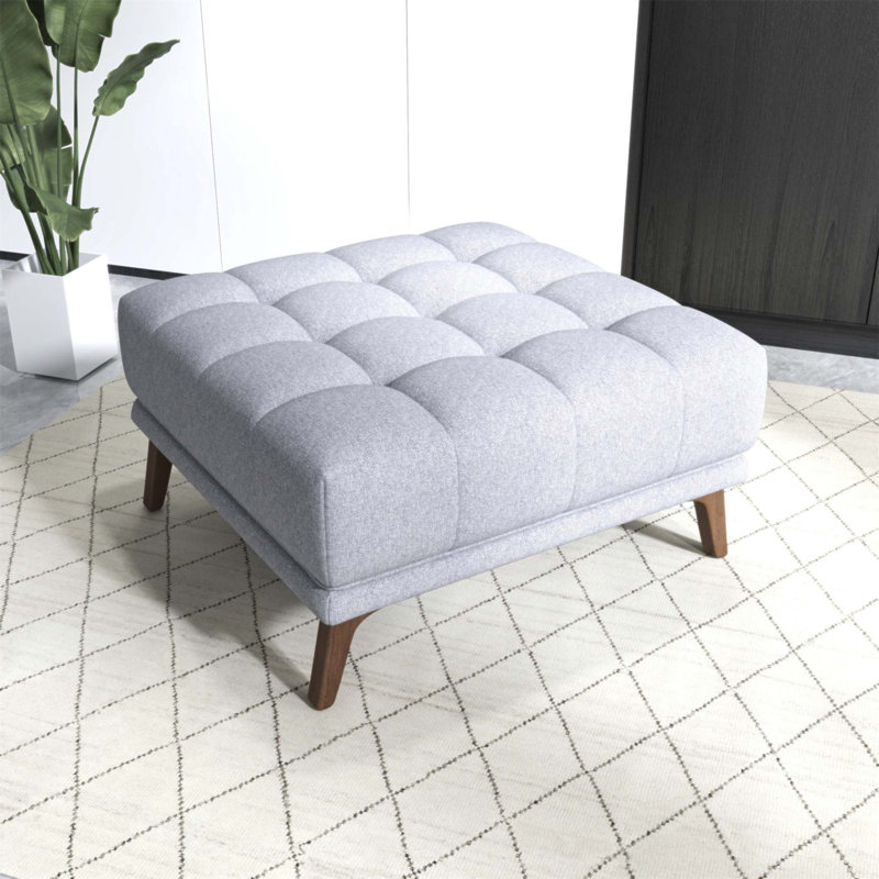 Addison Square Light Gray Linen Upholstered Ottoman, Comfortable and Versatile with Classic Design for Modern Living