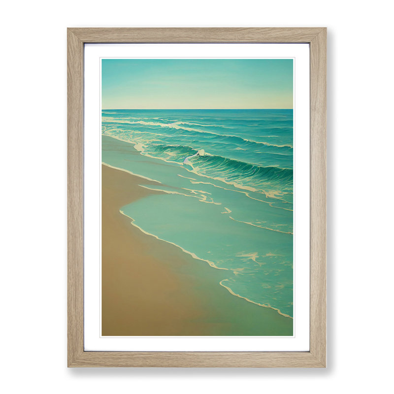 Calm Beach - Wall Art, 48cm H x 36cm W, Oak Framed, White