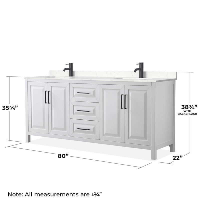 Daria 80'' W Double Vanity, Matte Black, White, Carrara Cultured Marble