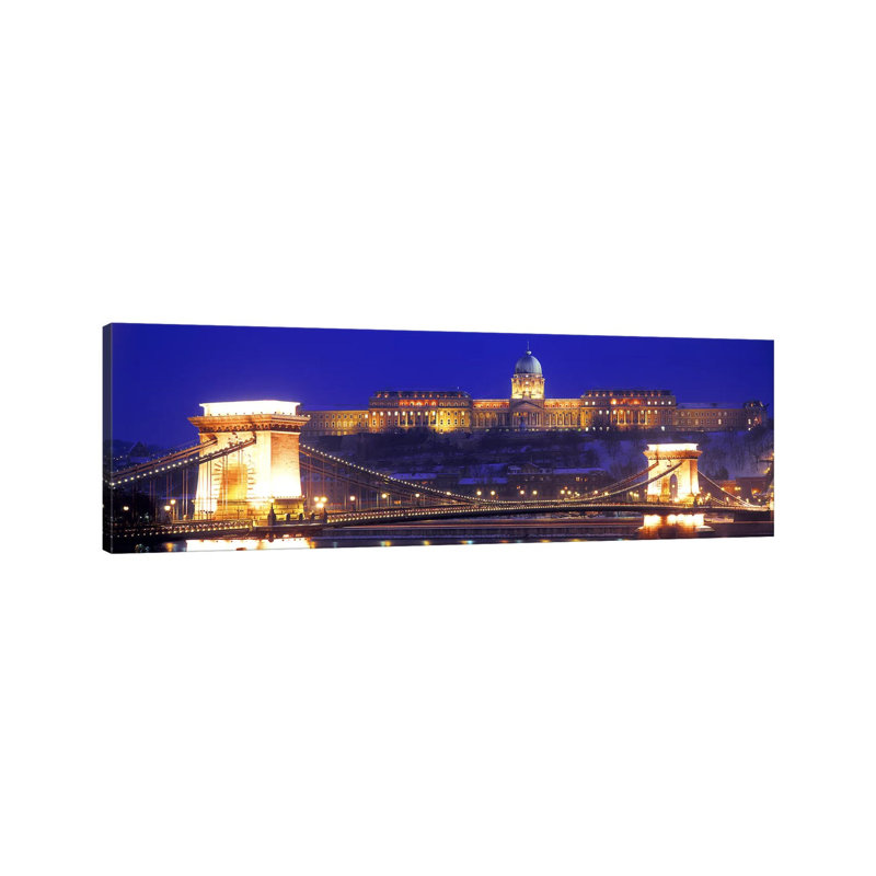 Buda Castle (Royal Palace) With The SzÃ©chenyi Chain Bridge In The Foreground, Budapest, Hungary - Wrapped Canvas Panoramic Print