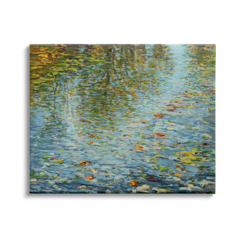 «Abstract Lake Water Reflection Expressive Summer Pond Leaves» par - Peinture, Plaque murale, H 30 po x l 40 po
