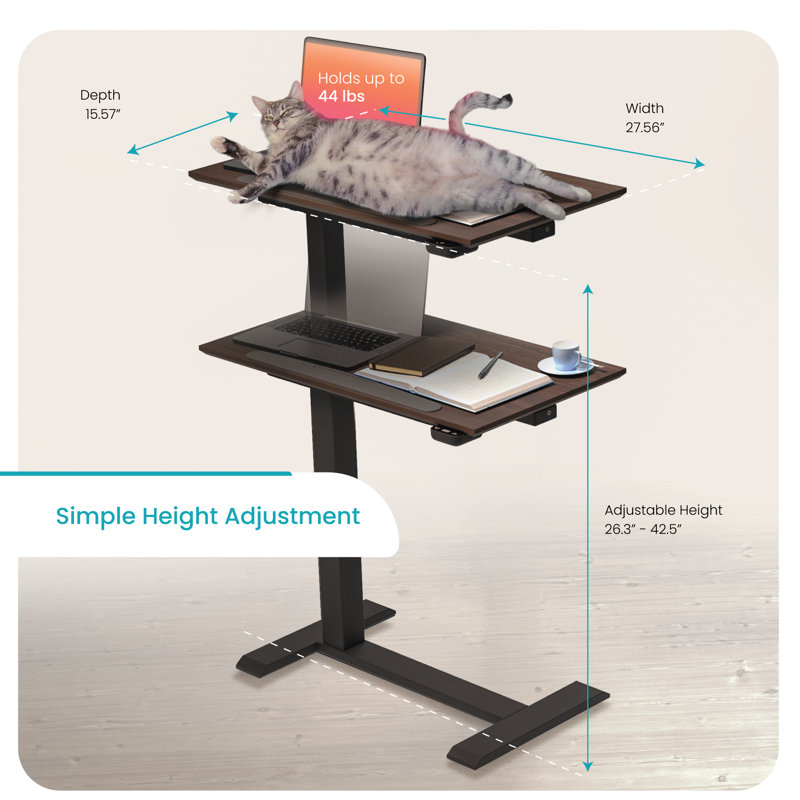 Overbed Bedside Table Adjustable Height From 26.3 Inches To 42.5 Inches, Hidden Caster 360 Rotate, Electric Powered By Usb-C Rechargeable Battery