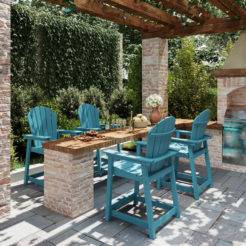 Ensemble de 4 chaises d'extérieur en PEHD Adirondack, Bleu