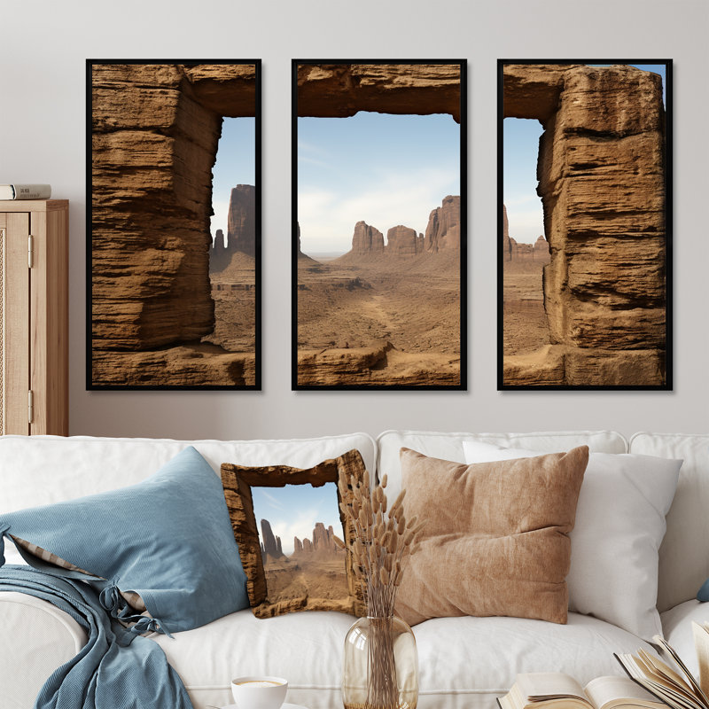 Fenêtres de Canyon aux États-Unis - Canyon et désert, art mural, Cadre flottant noir, H 40 po x l 61 po x P 1 po