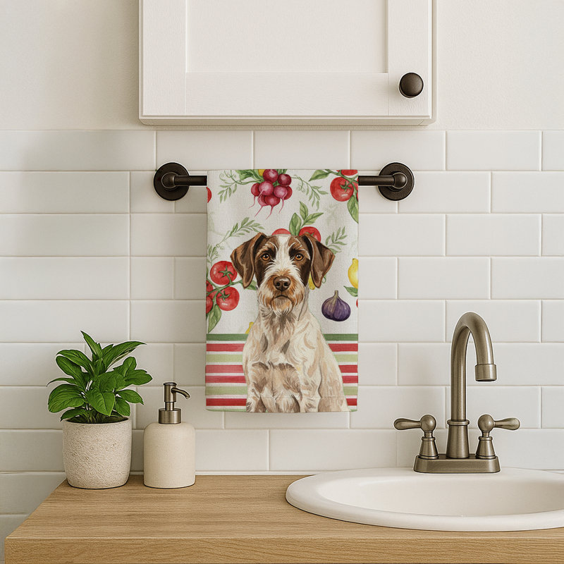 Liver and White German Wirehaired Pointer Vegetables Kitchen Towel, Liver/White German Wirehaired Pointer