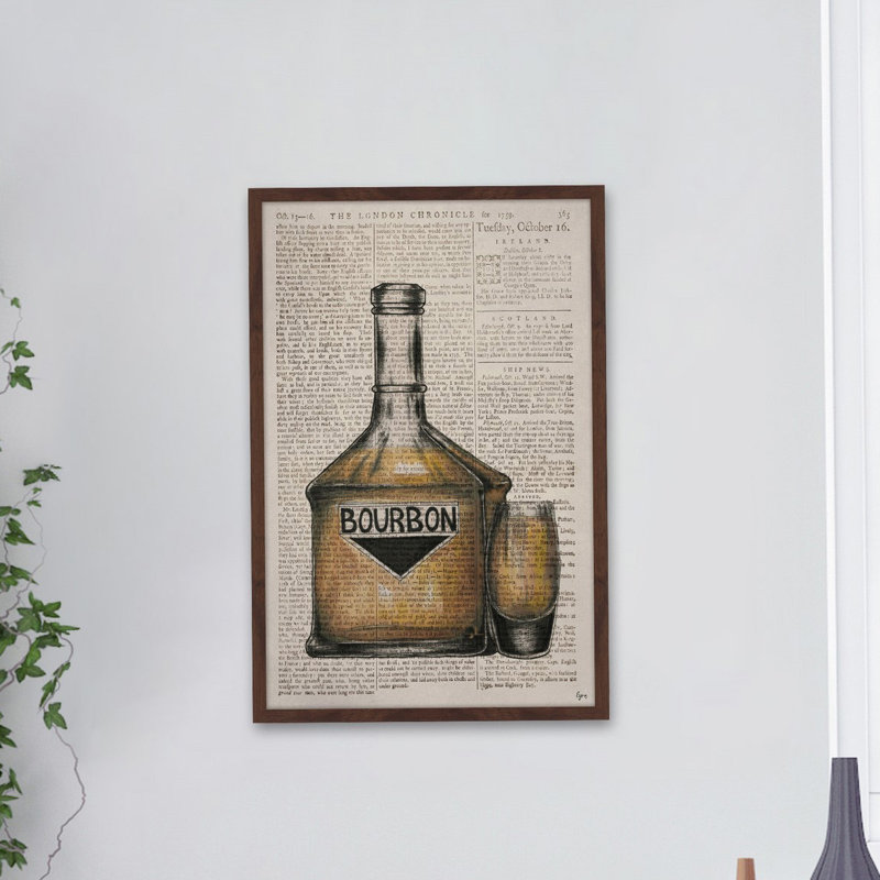 « bourbon verser », reproduction de peinture à l’aquarelle encadrée, H 36 po x l 24 po x P 1,5 po